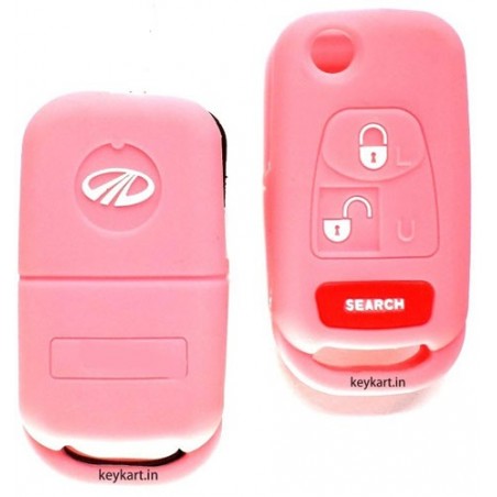 Silicone Key Cover For Mahindra Bolero Flip Type Key ( Pink)