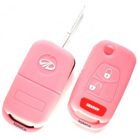 Silicone Key Cover For Mahindra Bolero Flip Type Key ( Light Pink)