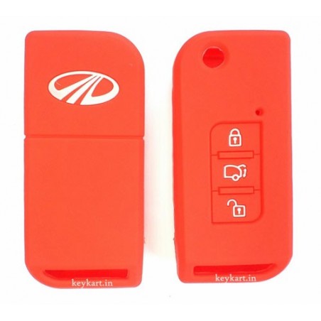 Silicone Key Cover For Mahindra Xuv 500 3 Button Flip Key ( Red)