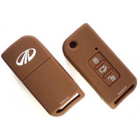 Silicone Key Cover For Mahindra Xuv 500 3 Button Flip Key (Brown)