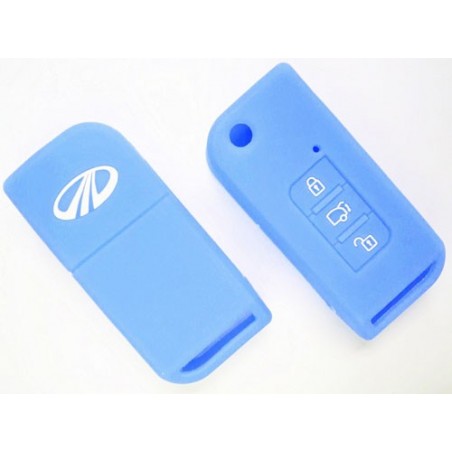 Silicone Key Cover For Mahindra Xuv 500 3 Button Flip Key (Sky Blue)