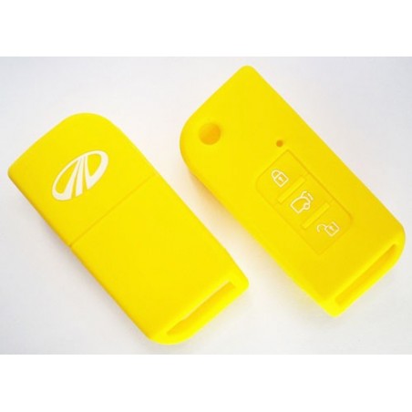 Silicone Key Cover For Mahindra Xuv 500 3 Button Flip Key (Yellow)