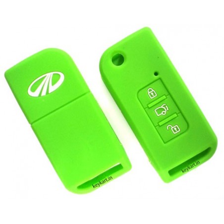 Silicone Key Cover For Mahindra Xuv 500 3 Button Flip Key (Green)