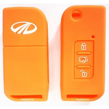 Silicone Key Cover For Mahindra Xuv 500 3 Button Flip Key (Orange)
