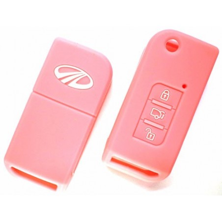 Silicone Key Cover For Mahindra Xuv 500 3 Button Flip Key (Light Pink)
