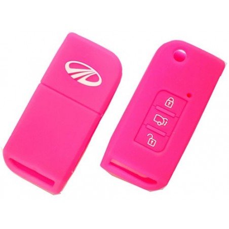 Silicone Key Cover For Mahindra Xuv 500 3 Button Flip Key (Pink)