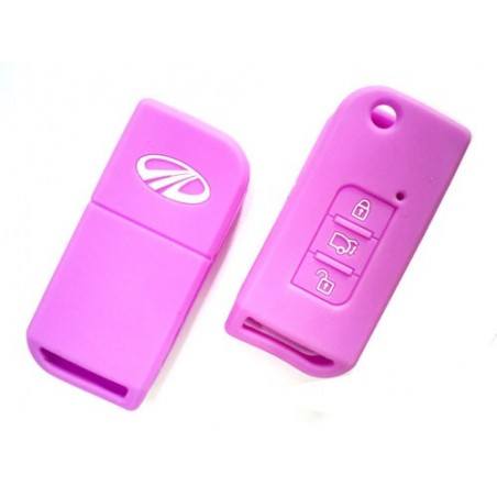 Silicone Key Cover For Mahindra Xuv 500 3 Button Flip Key (Light Purple)