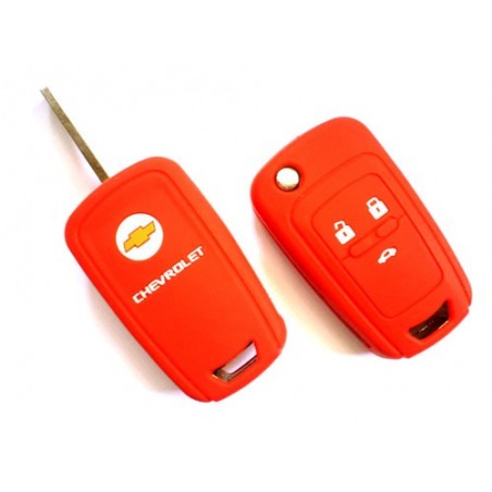 Silicone Key Cover For Chevrolet Cruze 3 Button Flip Key ( Red)