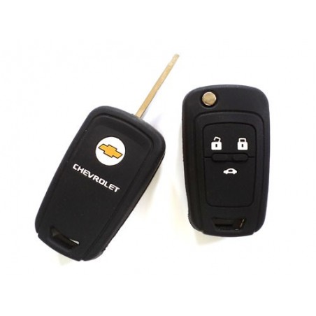 Silicone Key Cover For Chevrolet Cruze  3 Button Flip Key ( Black)