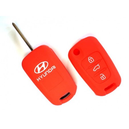 Silicone Key Cover For  Hyundai I10 / I20 Old  3 Button Flip Key ( Red)