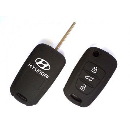 Silicone Key Cover For  Hyundai I10 / I20 Old  3 Button Flip Key ( Black)
