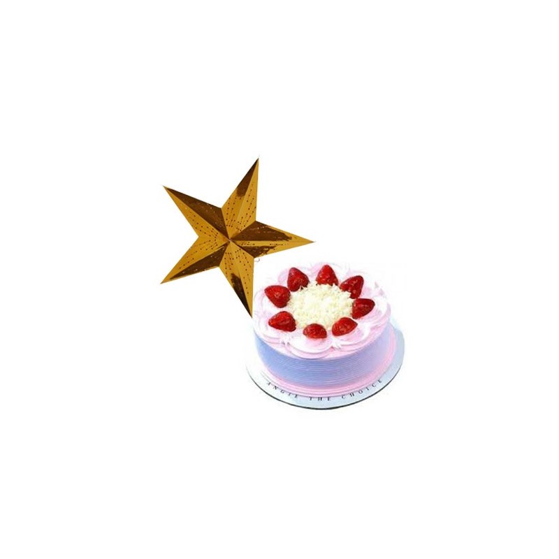Strawberry Cake - 1kg with a Christmas star