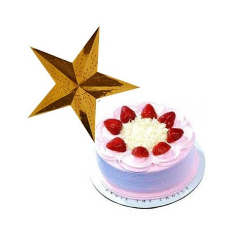 Strawberry Cake - 1kg with a Christmas star