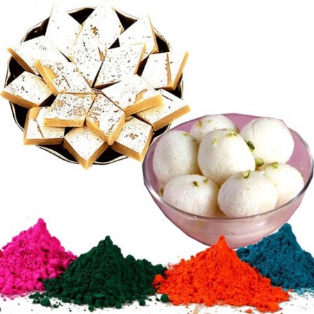 Rasgulla & Kaju Katli with Gulal