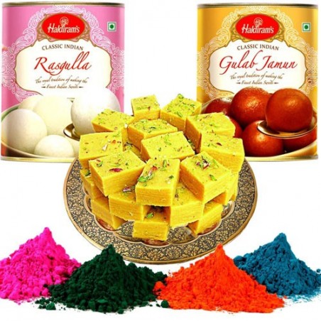 Rasgulla with Soan Papdi & Gulab Jamun Gulal Combo